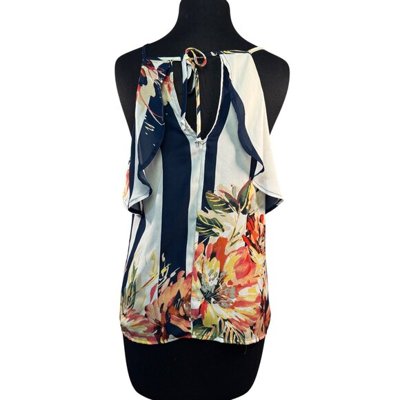 Lily Rose Striped Floral Halter Top With Ruffle Detail & Tie Back - Picture 5 of 8